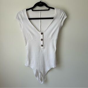 Reformation Ivory Ribbed Bodysuit